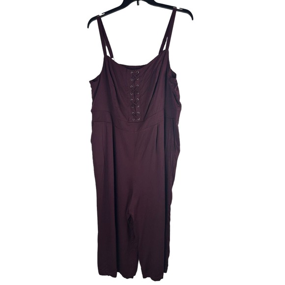 NWT Torrid Challis Lace Up Culotte Jumpsuit Burgundy Winetasting Plus Size 3 3X - Picture 2 of 16